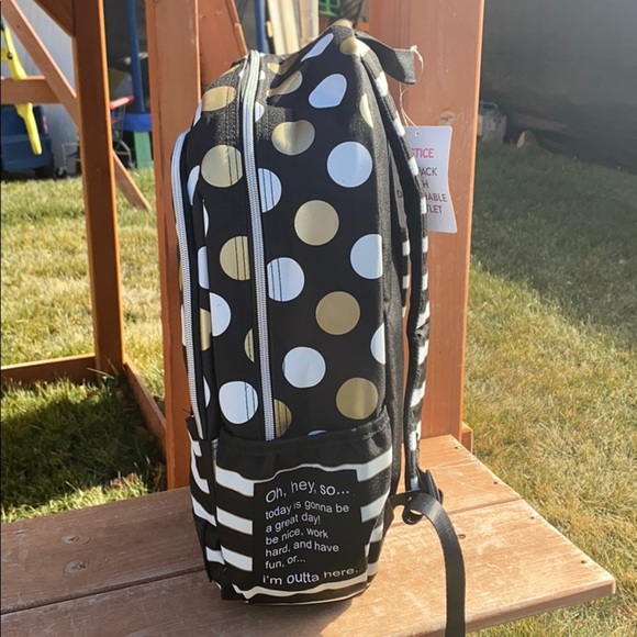 Black Stripe & Dot Initial Backpack & Wristlet “F” - Picture 4 of 6